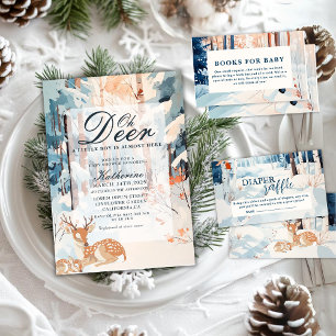 Convites Oh Deer Winter Woodland Snowy Forest chá de fralda