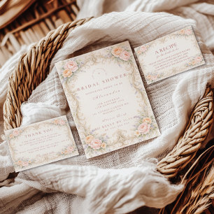 Cartão De Agradecimento Chá de Bebê Barroco Ornamentado Rosa Corado