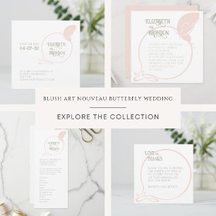 Convites Art Nouveau Vintage Butterfly Blush Pink Casamento