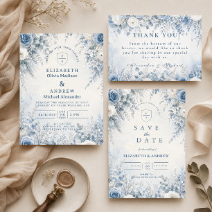Convites Casamento de Inverno Azul Elegante