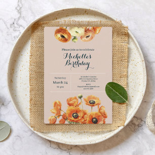 Convites Floral de Jardim Rosa Laranja Qualquer Festa de an