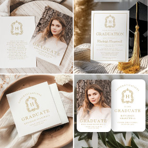 Convites Festa de formatura branca do Monograma Dourado