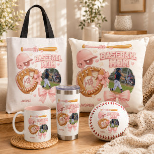 Caneca De Café Em Dois Tons Mãe de Beisebol Foto Rosa Coquette Esportes
