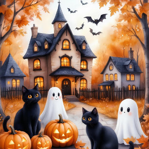 Café Caneca de Halloween com gato e abóbora fofos