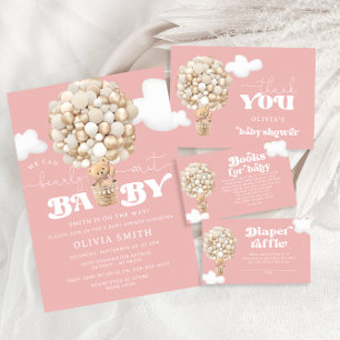 Cartão De Informações Teddy Bear Dourado Balões Chá de fraldas