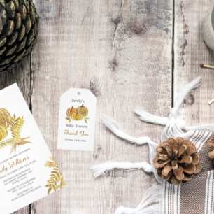 Convites Placa de Chá de fraldas rosa com queda de abóbora 