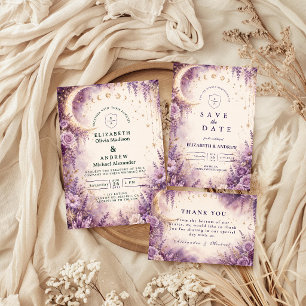 Cartão De Agradecimento Casamento Celestial Roxo Encantado
