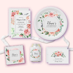 Porta-lata 90 Birthday Elegant Rosa Rosa Floral