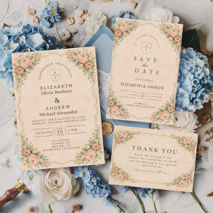 Convites Casamento de Arco de Rosa Bege Clássico