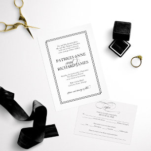 Convites Casamento Formal Simples Elegante de Script Preto