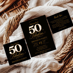 Cartão De Agradecimento Luxo Black Gold 50 & Fabuloso Aniversário