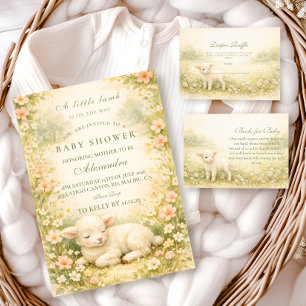 Convites Pequeno Cordeiro Quadro de Flor Silvestre Baby Sho