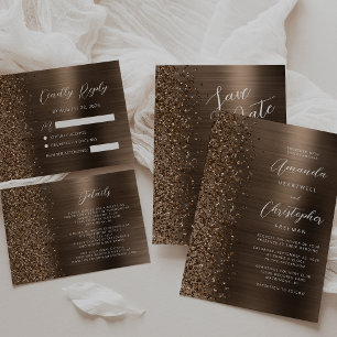 Convites Casamento com Glitter de Bronze Brutado em Metal