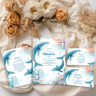 Cartão De Informações Baleia Aquarela Sob os Livros Marítimos para Bebê