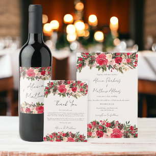 Cartão De Agradecimento Casamento no inverno Floral Vermelho Russo