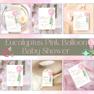 Convites Chá de fraldas Eucalyptus, Baby Pink Balloon