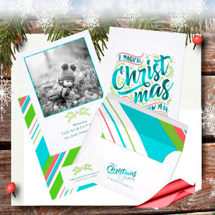 Cartão De Festividades Teal de Tipografia de Natal Mágica ID441