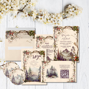 Convites Casamento de Árvores Evergreen na Floresta Russa d
