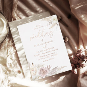 Convites Dusty Rosa e Ivory White Roses Casamento Floral