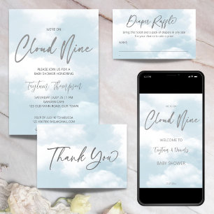Convites Cinza chá de fraldas Cloud 9 azul-poeirento