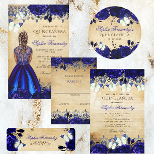 Adesivo Rustic Vintage Royal Blue Floral Butterfly