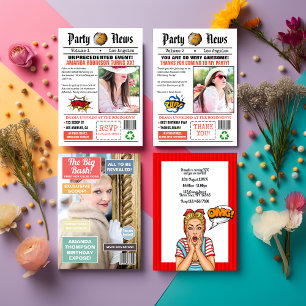 Convite de aniversário de banda desenhada pop