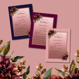 Cartão De Informações brilho Rosa Dourado Script - Casamento floral Burg