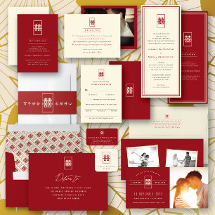 Convites Retângulo Dupla Felicidade Casamento Chinês Simple