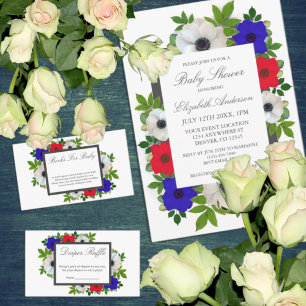 Cartão De Informações Chá de fraldas Anêmona Patriótica Raffle