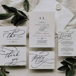 Convites Caligrafia Romântica   Casamento com Monograma Flo