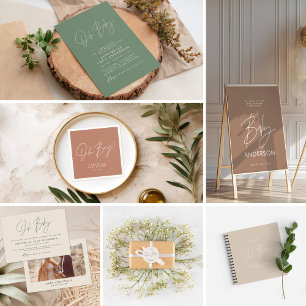 Convites Chá de panela sage verde elegante moderno