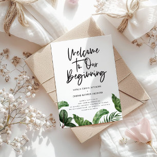 Cartão Postal Casamento de folhagem tropical e de fotografias co