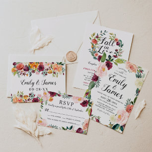 Cartão RSVP Casamento Rustic Blush Burgundy Floral Wreath