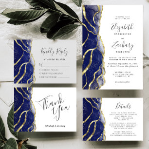 Cartão De Informações Detalhes de Casamento com Tinta Azul Naval Moderna