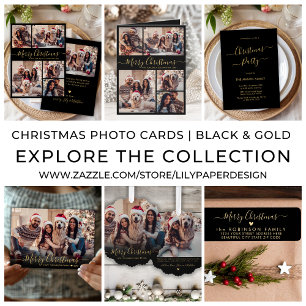 Ornamento De Cerâmica Natal da Colagem de Fotos Dourada 3 Elegante