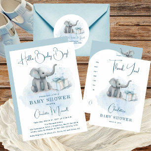 Cartão De Agradecimento Baby Elephant Hello Baby Boy Blue Chá de fraldas