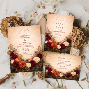 Cartão De Agradecimento Casamento Romance Floral de Outono