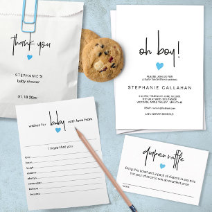 Chá de Menino Moderno Convite de Coração Azul Moti