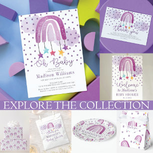 Cartão De Informações Livros para o Chá de fraldas Rainbow Roxo Bebê