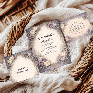 Cartão De Agradecimento Celebração de Aniversário Floral Pastel em Suave E