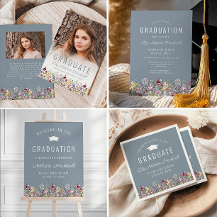 Convites Festa de Formatura Boho Wildflowers Azul Empoeirad