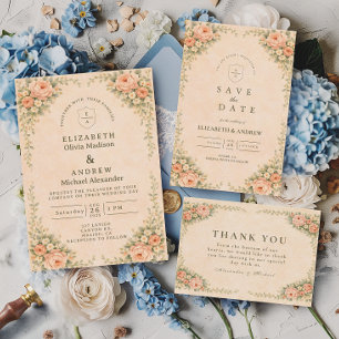 Cartão RSVP Casamento com Arco de Rosa Bege Elegante