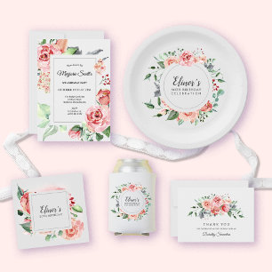 Prato De Papel Dusty Pink Floral 50º Aniversário Obrigado