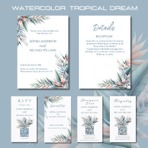 Convites Casamento de Sonhos Tropicais por Aquarela