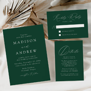 Convites Elegante Monograma Verde Casamento Moderno