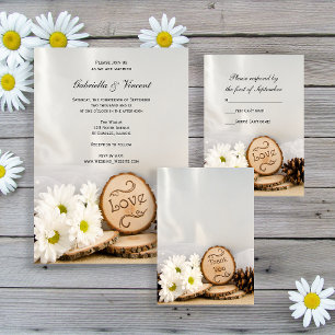Rustic White Daisies Woodland Weding RSVP