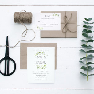 Convite para Casamento de Folha de Água Verde