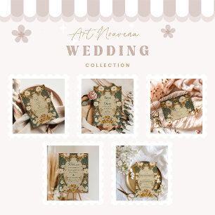 Convites Arranjo Dourado de Arca Botânica Art Nouveau