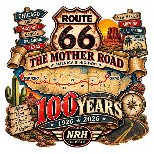 Camiseta masculina Vintage Route 66 100 Anos Mothe