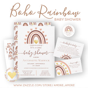 Convites Chá de fraldas arco-íris cor-de-rosa